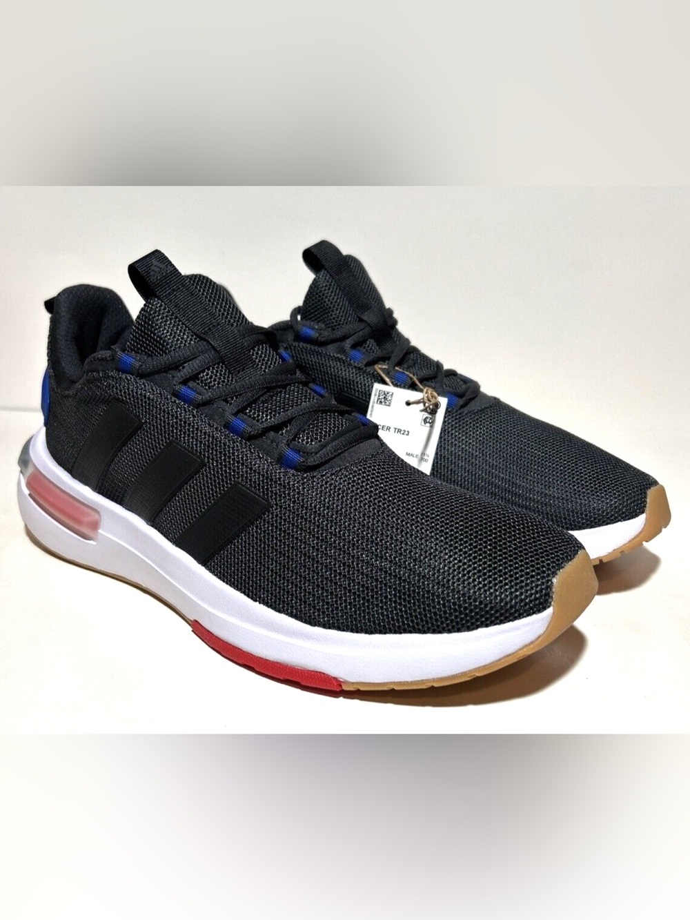 Adidas Racer TR23 Black Mesh Sneakers with Blue and Gum Accents